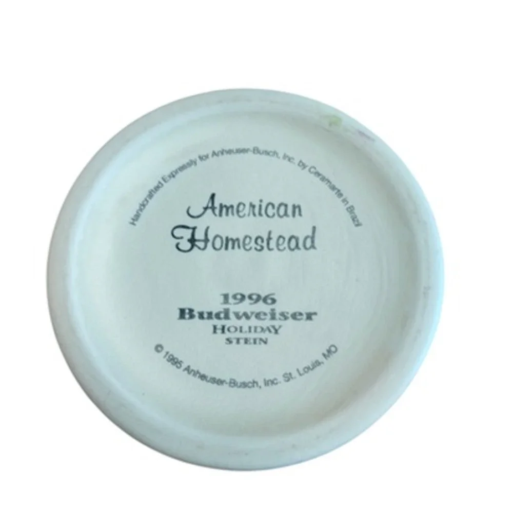 Vintage 1996 Budweiser Holiday Beer Stein American Homestead Ceramarte Relief‎